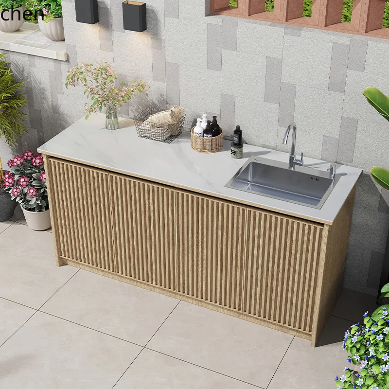 outdoor aluminum alloy grille door garden courtyard wash basin balcony storage cabinet sink integrated waterproof