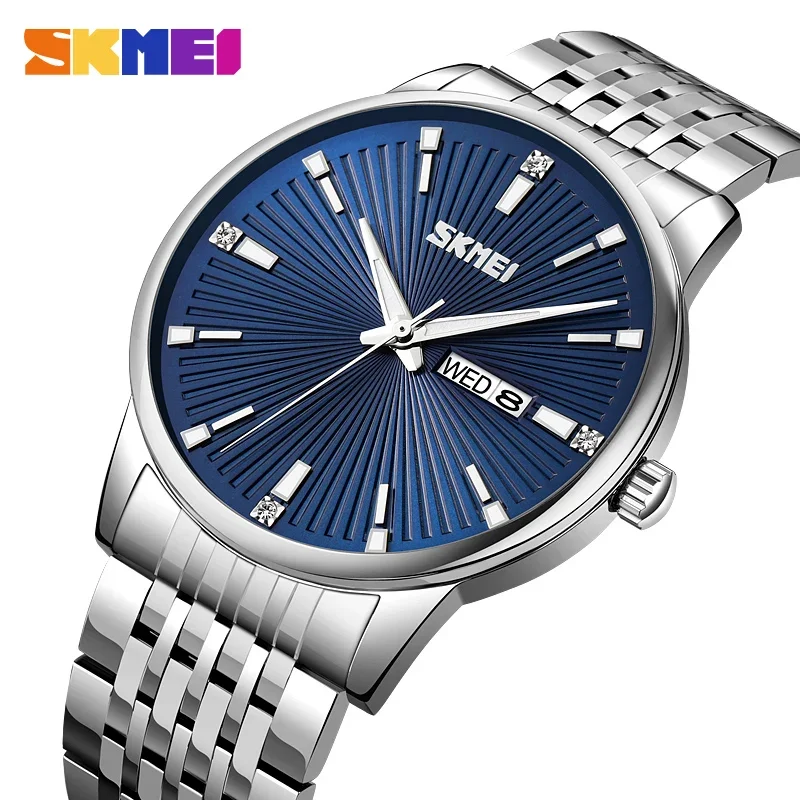 SKMEI 9323 Luxury Quartz Men Wristwatches Stainless Steel Date Week Waterproof Date Time Watch Mens Clock 9301 Reloj Masculino