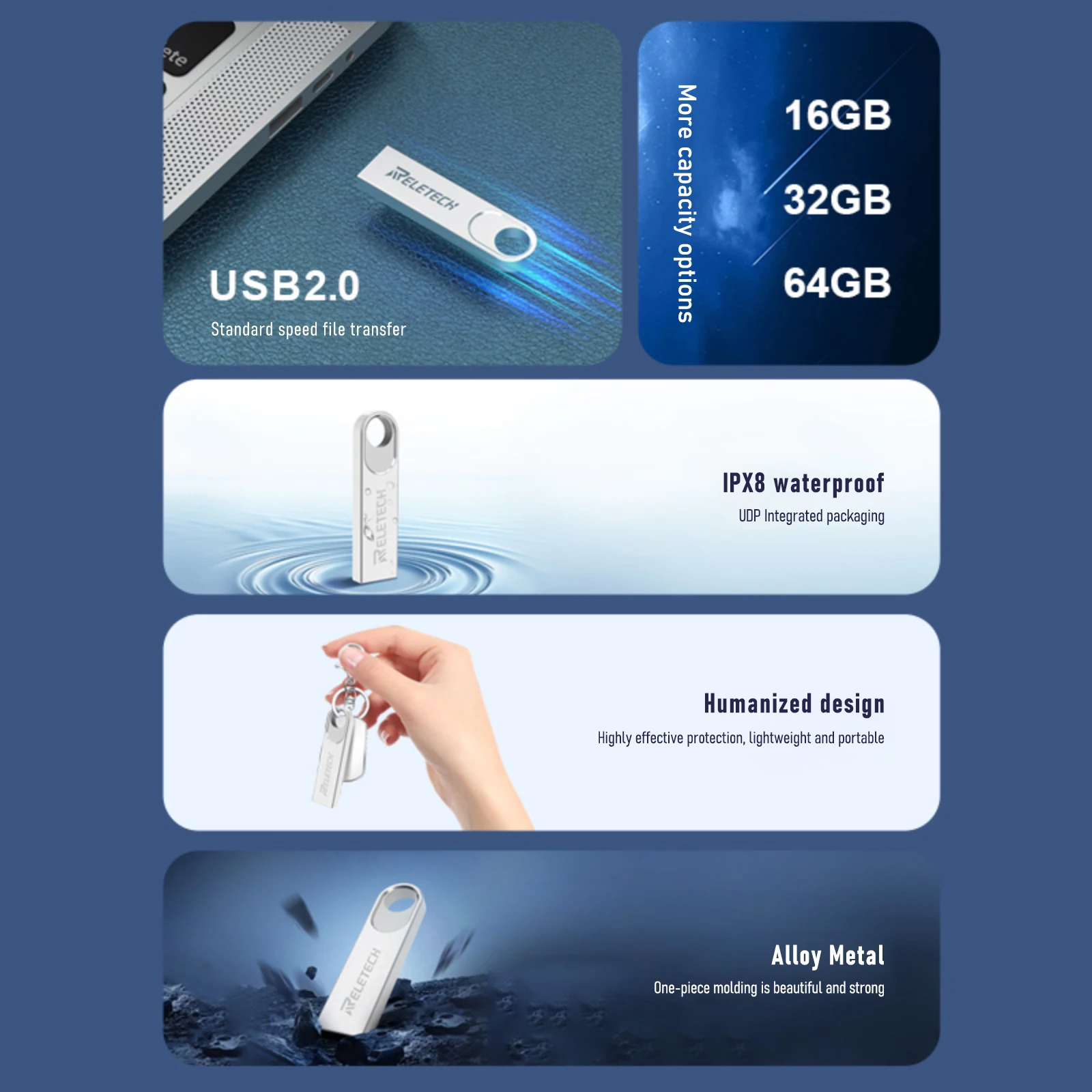 Reletech T5 Chiavetta USB 64GB 32GB 16GB Metallo USB 2.0 Pen Drive Unità impermeabile Chiavetta USB Flash Memory Stick Fotografia Regalo