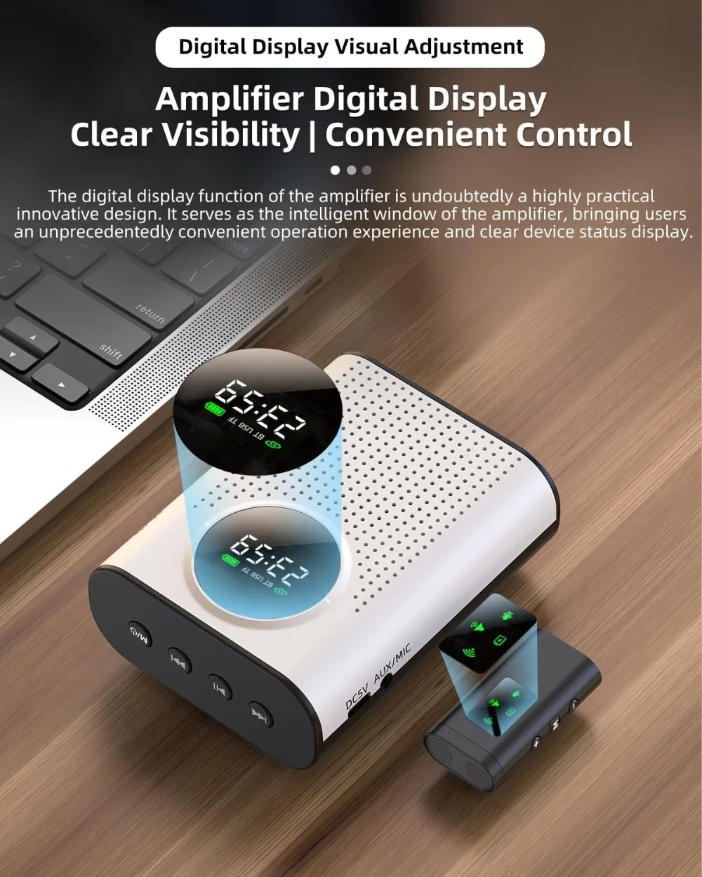 Rechargeable Voice Amplifier Wireless Microphone Dual for Teachers Classroom, Mini Lavalier Lapel Mic Clip Magnetic, Bluetooth Speaker with LED Display for Class, Tour Guide, Coaches - view 6