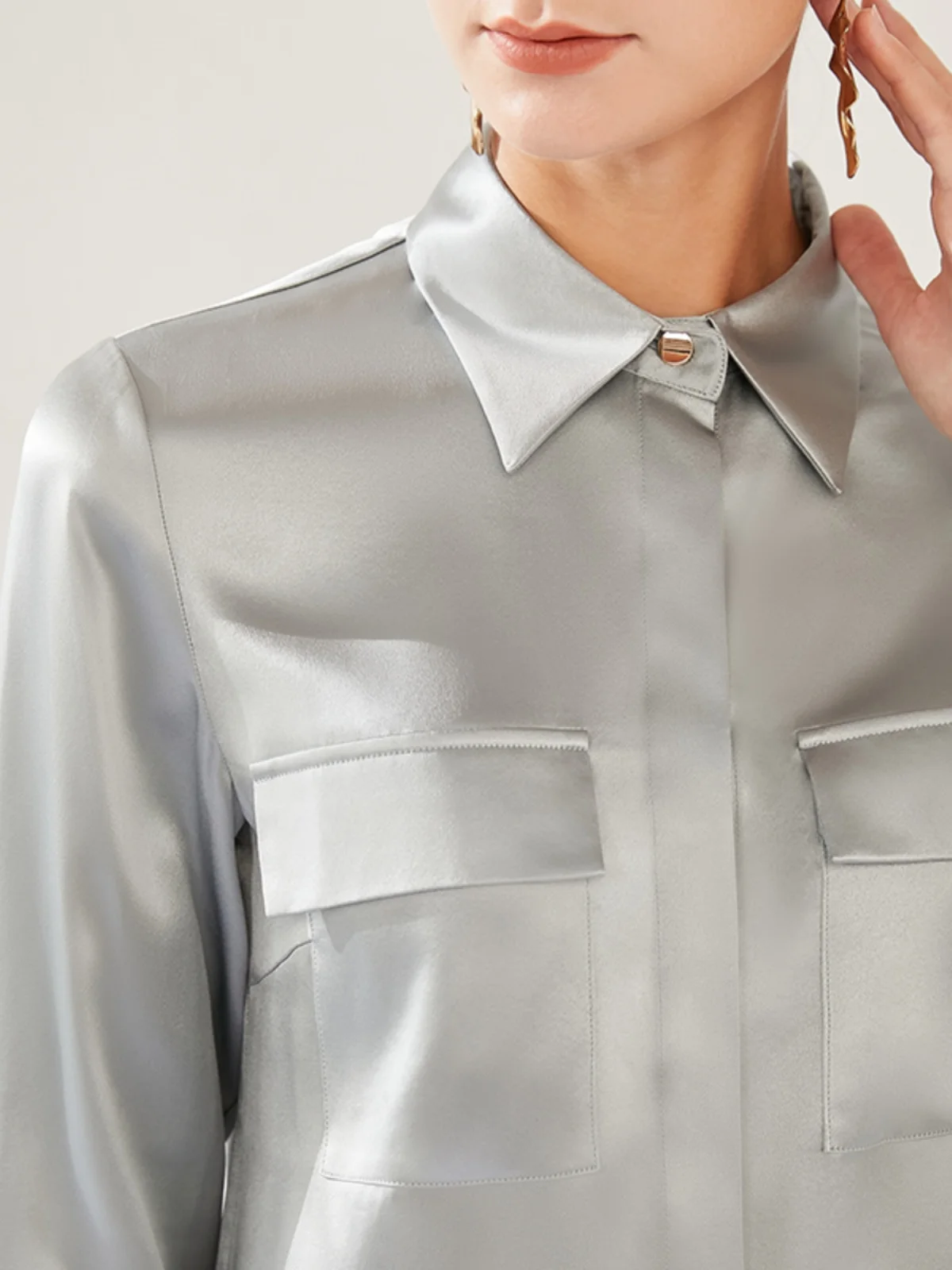 

TaoMei Spring New Heavyweight Silk 30 Momme Symmetrical ket irt Silk Long Sve Women's Busin Casual irt