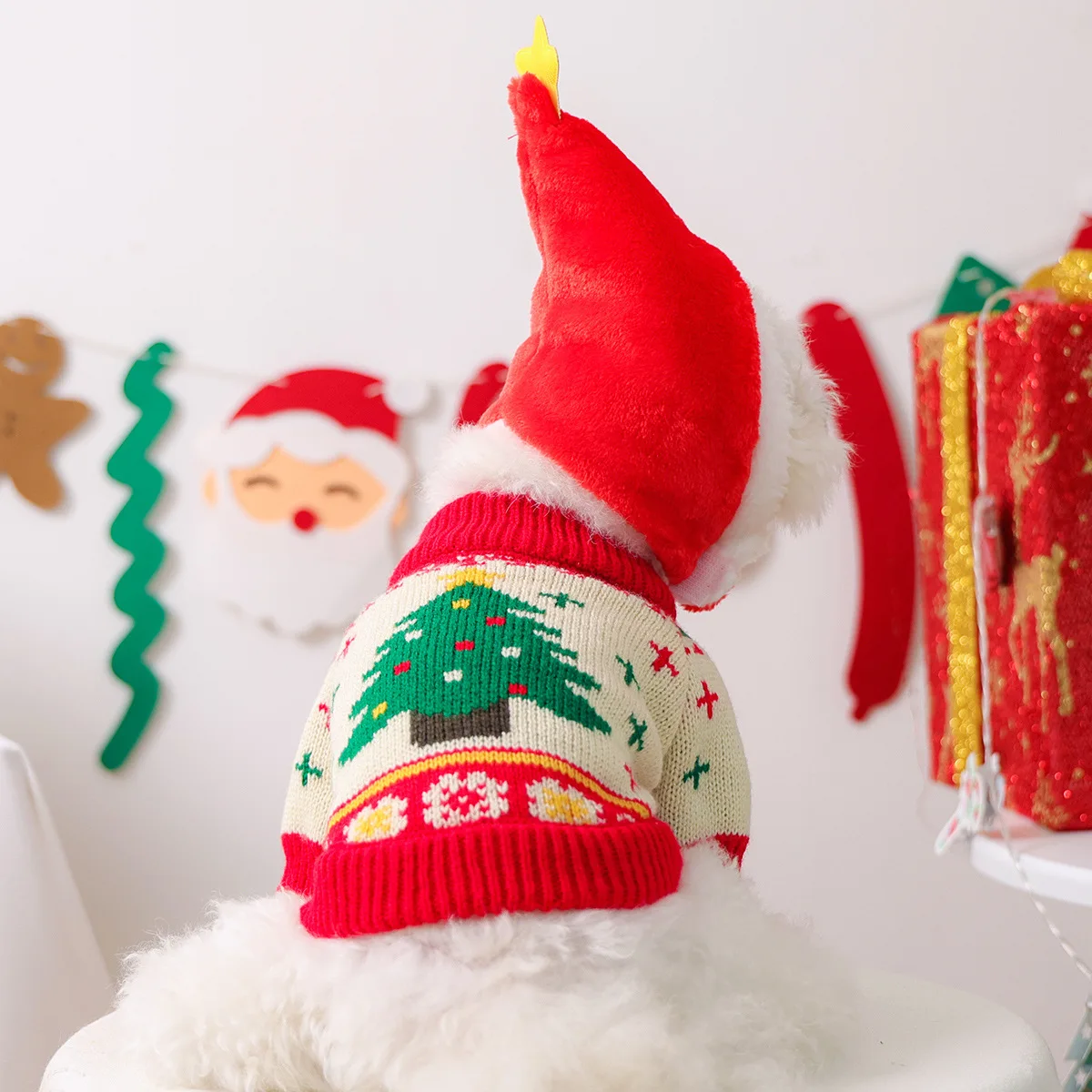 

Christmas Pet Sweater Green Christmas Tree Design Cute Dog Cat Outfit Winter Warm Knit Clothes Casual Fashion Holiday Costume