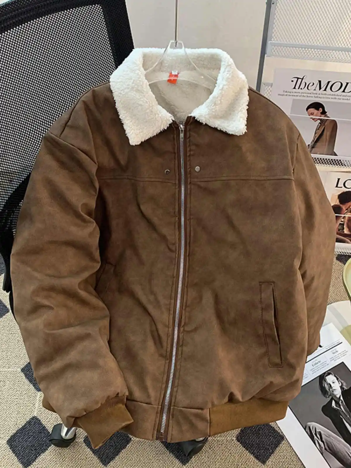 Vestes d'hiver en cuir de mouton marron pour femmes, Vintage années 2000, pardessus épais et chaud en daim d'agneau, manteaux courts de moto, vêtements