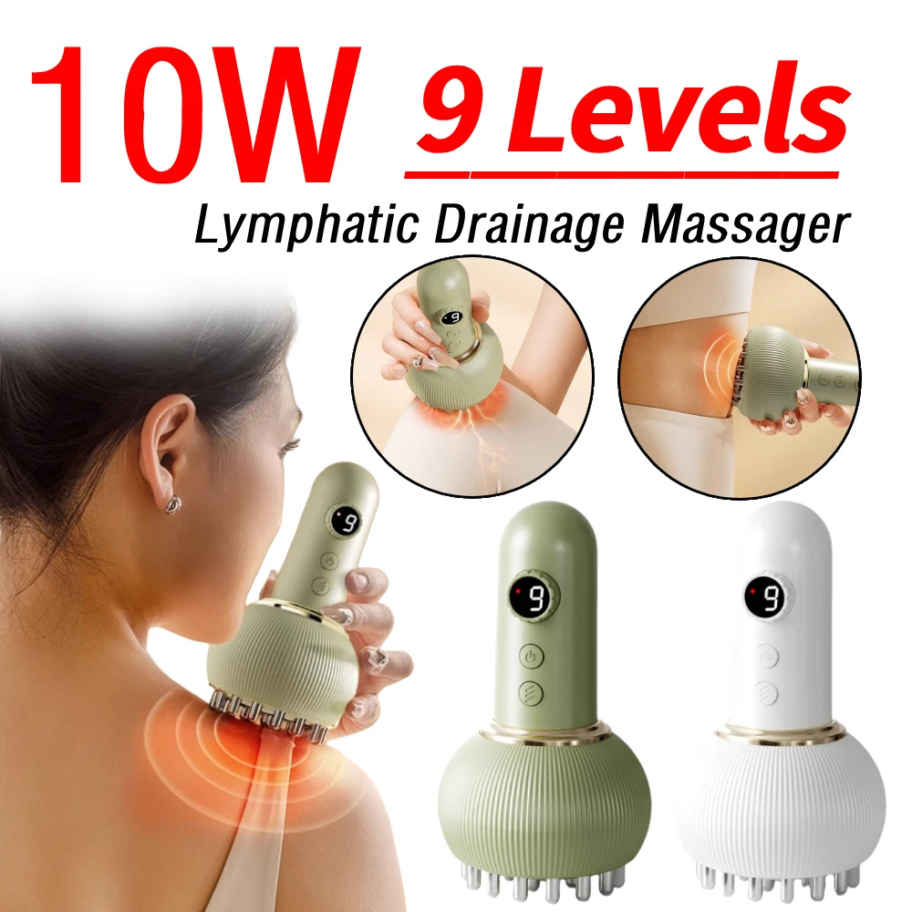 

10 Вт перезаряжаемый массажер Гуаша, 9 уровней, коррекция фигуры, нагрев, меридиан, скребковая щетка, лимфодренажная машина, сжигатель жира