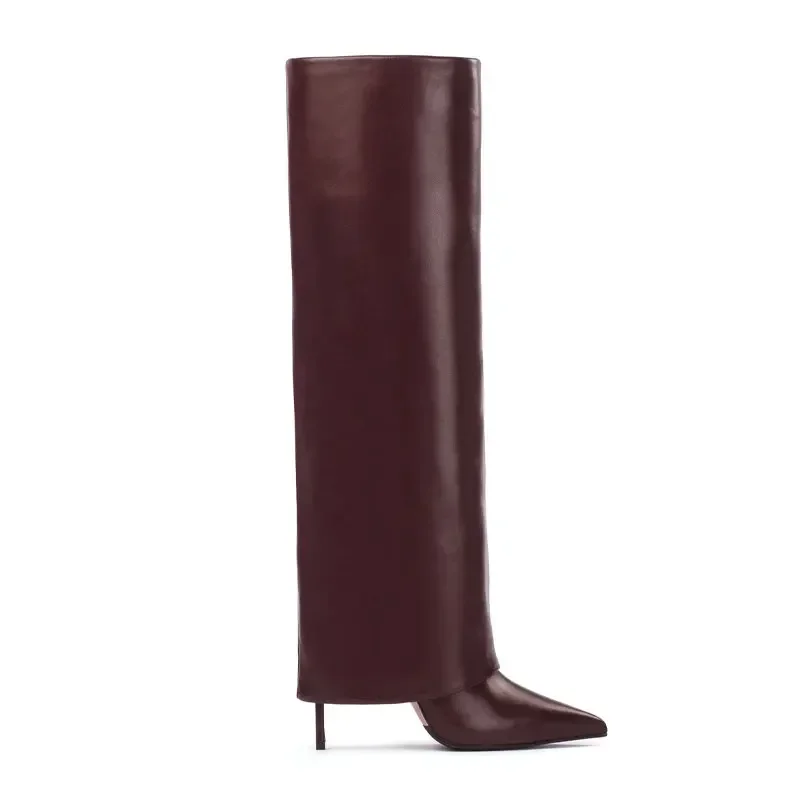 2024 Autumn/Winter Fashion Cuffed Sleeve Knee Length Skirt Boots European and American Fashion Stiletto High Heels Banquet Boots