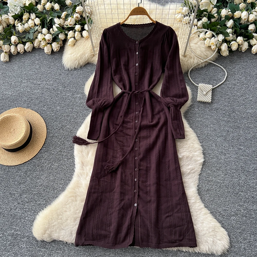 

Шикарная винтажная однобортная трикотажная одежда с длинными рукавами, элегантная фея, корейская модная осенняя вечерние женская одежда