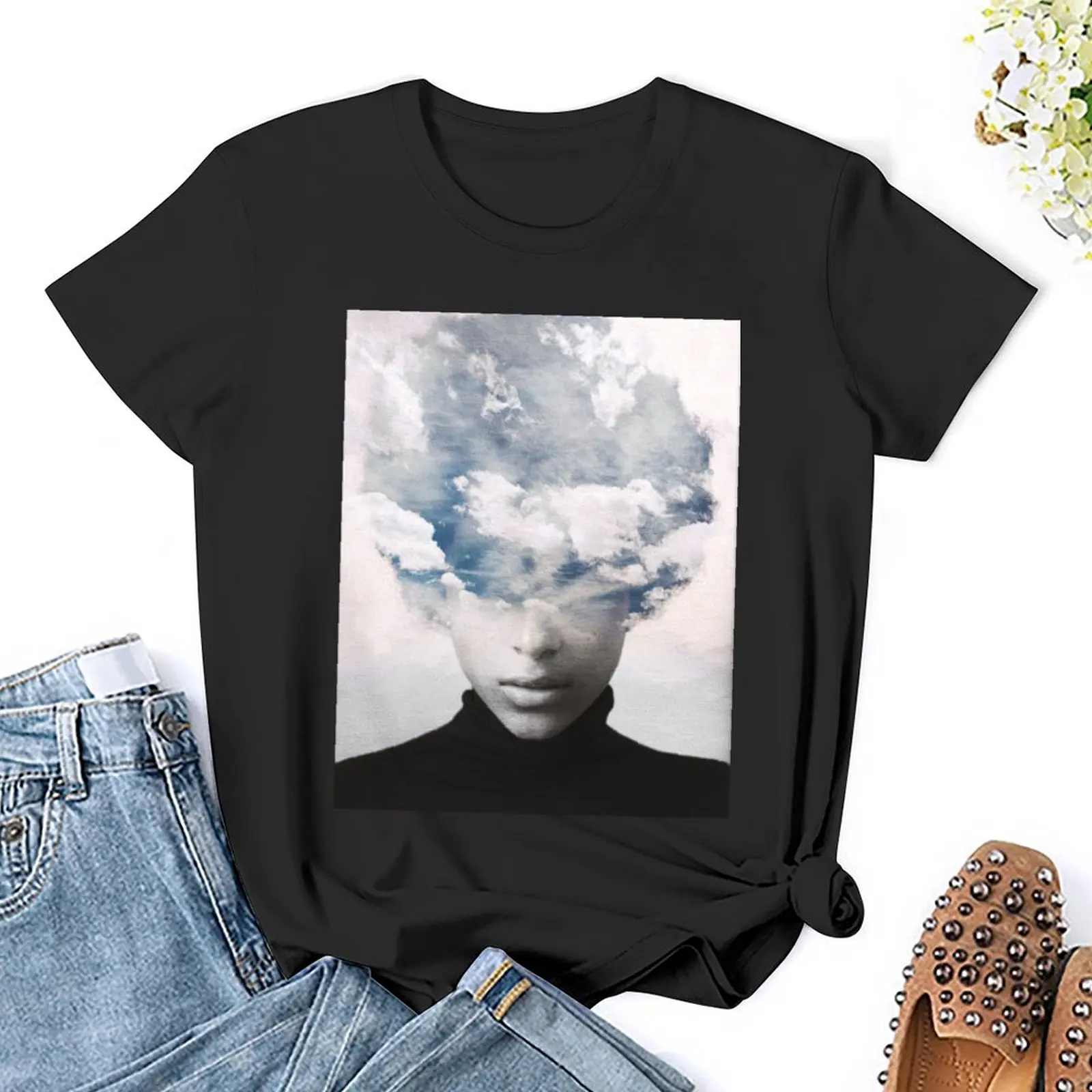 clouds T-Shirt lady clothes Female clothing funnys animal prinfor fashion woman blouse 2024