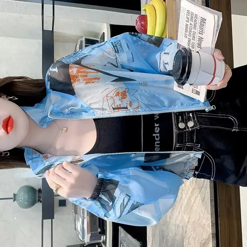 

Модный дизайн, короткие рубашки с принтом, топ, женская летняя солнцезащитная одежда, устойчивая к ультрафиолету дышащая свободная солнцезащитная куртка