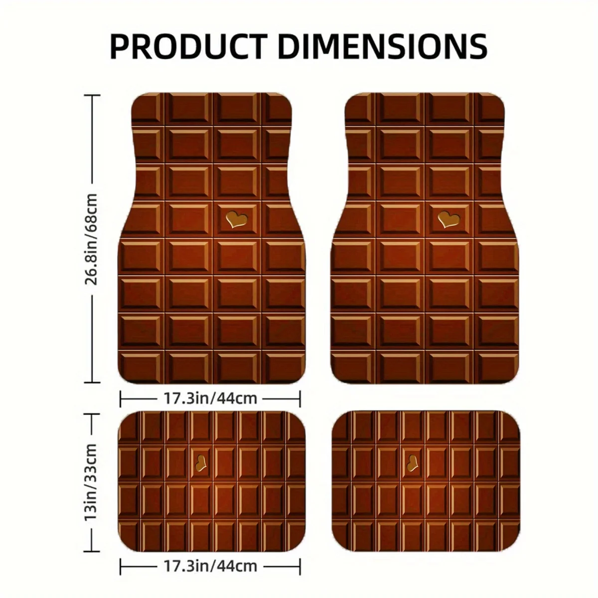 4pcs A Piece Of Black Chocolate Pattern Fashion Art Car Mats, Universal For All Seasons, Comfortable And Durable, Suitable For M