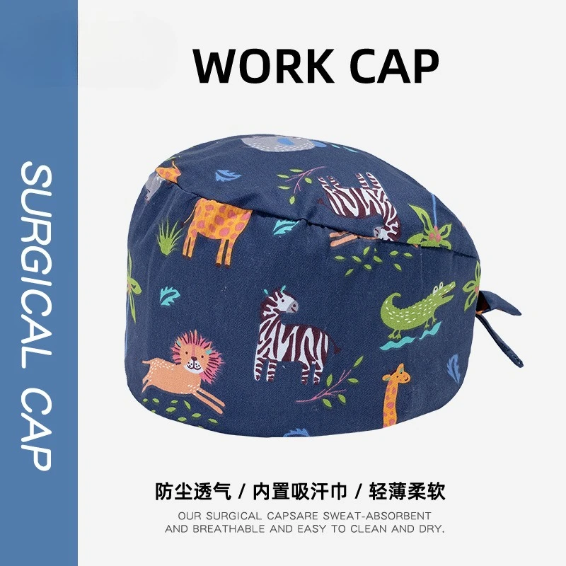 New Scrub Hat Adjustable Surgical Cap Medical Print Surgical Cap Multicolor Nurse Dentist Spa Working Cap Women Men Surgery Hats