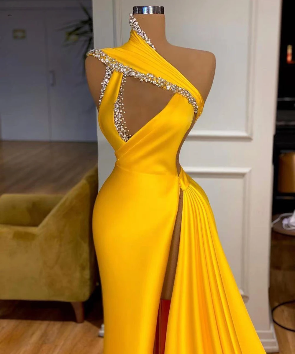 Different Styles Yellow Mermaid Evening Dresses Long Beads Prom Gowns for Women Formal Special Occasion Gown