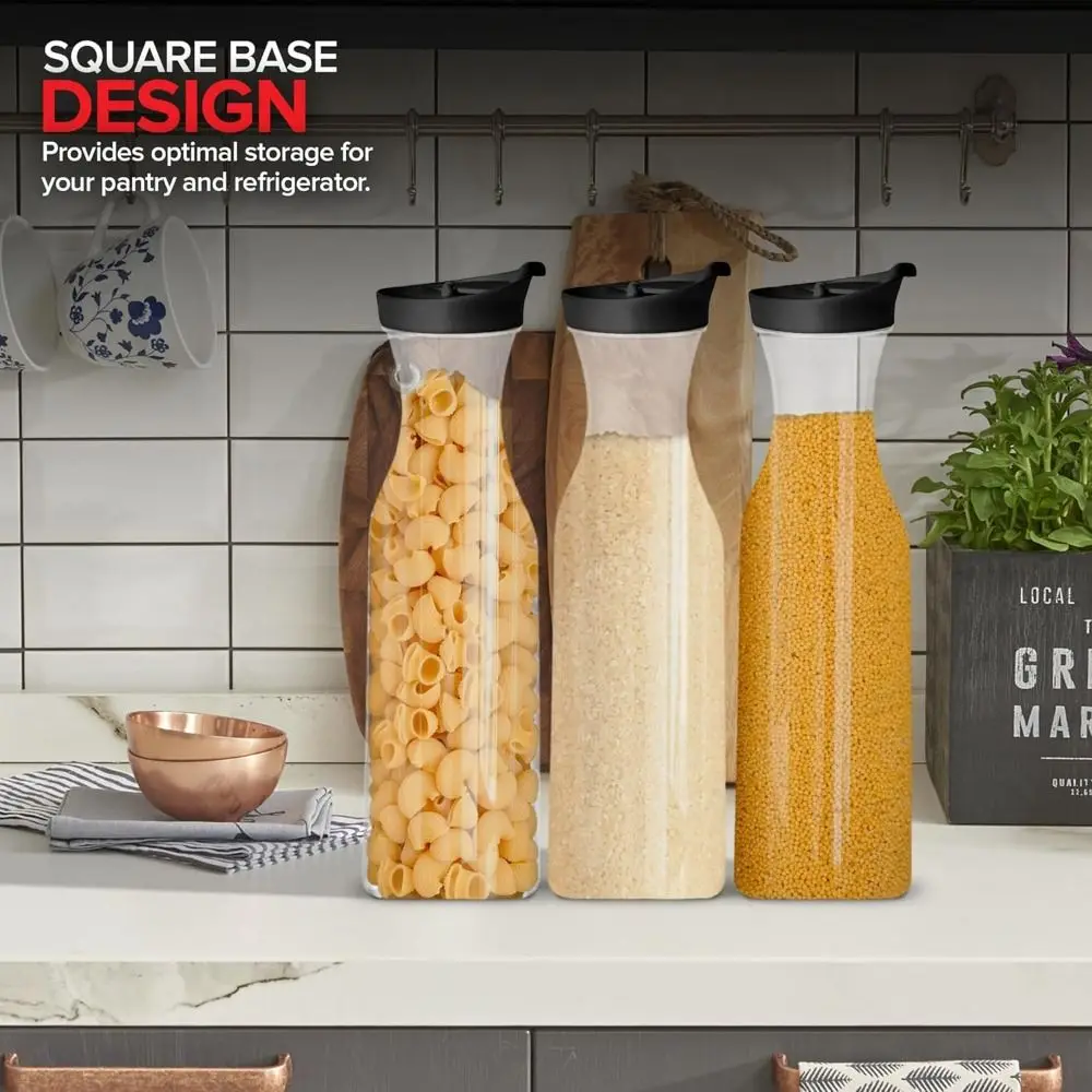 High Quality 32OZ 1000ML Juice Carafe Square Large Fridge Beverage Containers Clear Plastic Juice Container Pantry Storage