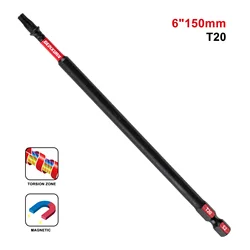 Geinxurn 6 in. #20 Torx Impact Tough Insert Driver Bits,Magnetic T20 Power Bits, S2 Alloy Steel T20 Screwdriver Bits Set Bulk