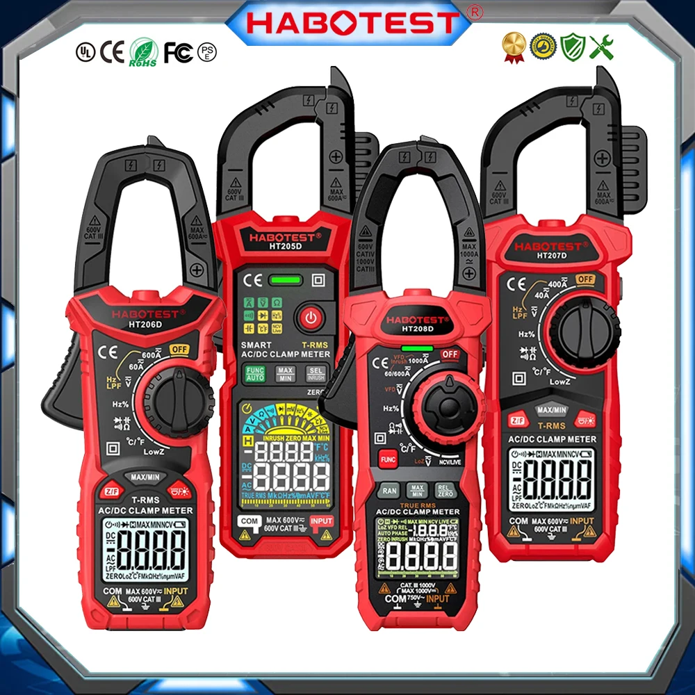 HABOTEST HT206 HT208 Clamp Meter Digital Amperimetric Clamp Multimeter AC DC Current Pliers Ammeter Voltmeter Electric Tester