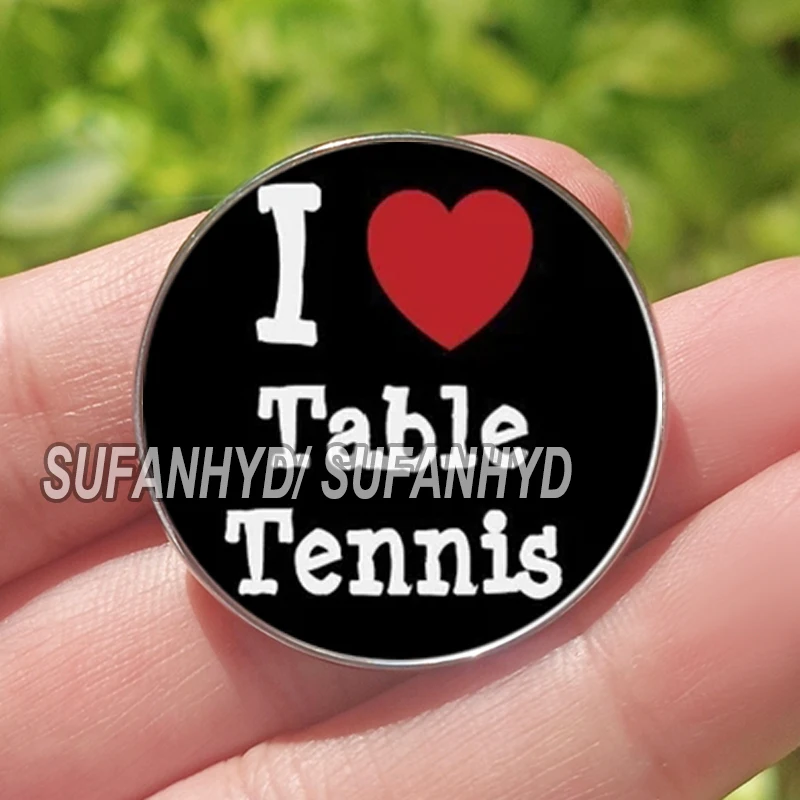 Stainless Steel I Love Table Tennis Brooch Pingpong Pins for Backpack Popular Athletic Sport Jewelry Women Men Pins