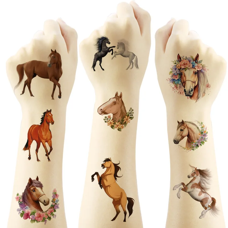 4 Sheets Racing Horse  Waterproof  Temporary Tattoo Sticker for Party Favors ( Send By Random )