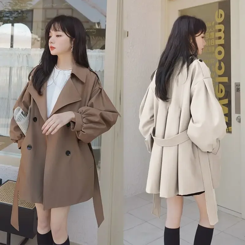 

2025 Autumn new popular high-grade double-breasted solid color women windbreaker coat female belt trench coat