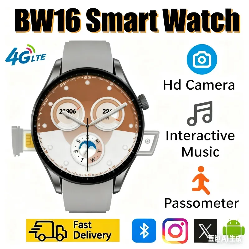 

2025 BW16 Smartwatch: with SIM Slot, Android OS, 1.5-inch Screen, Google Play Store, Pedometer, and Sleep Tracking.