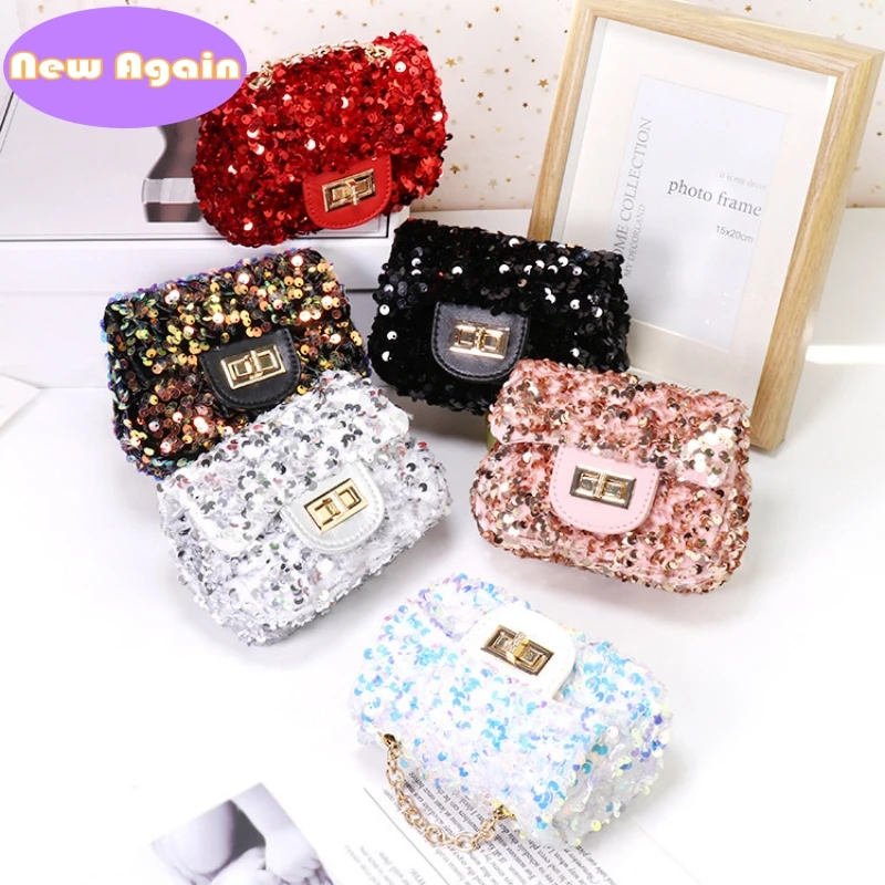 Children's messenger Bag Princess Little Fragrance Purses Personality Crossbody Bags Girl mini Sequin chain shoulder bag NAB269