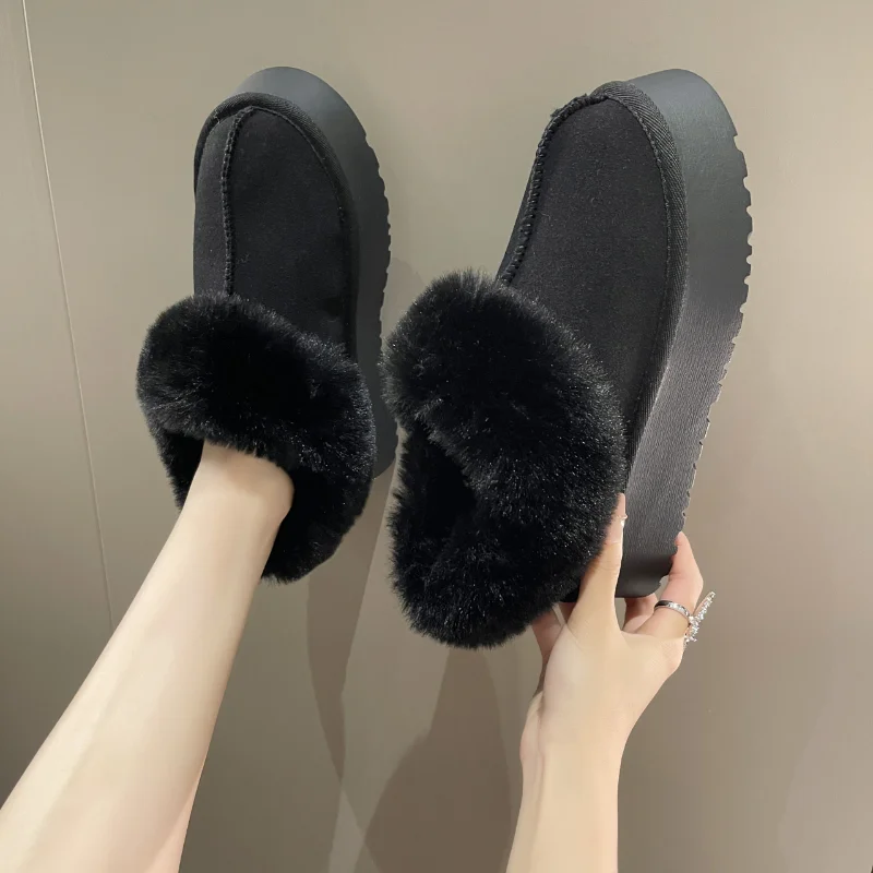 2022 Winter New Shallow Snow Boots Women Fur Lined Ankle Boots Warm Flat Shoes Women Fashion Suede Cotton Shoes