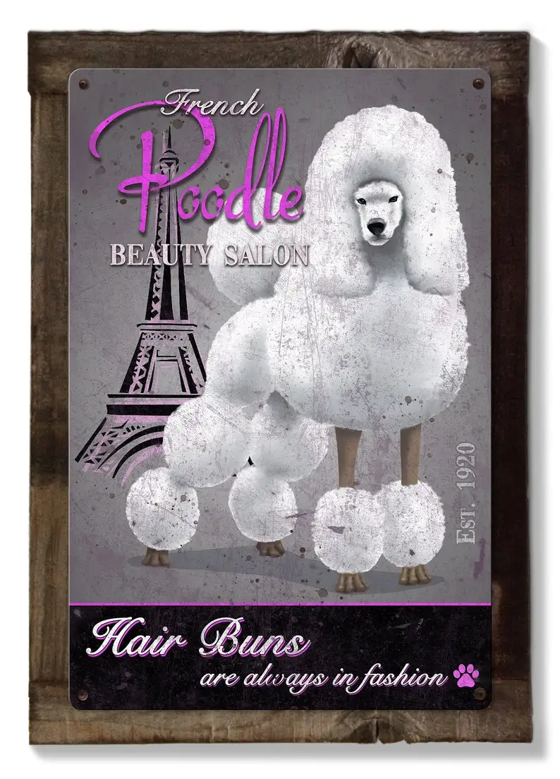 Animal French Poodle Dog Vintage Metal Poster Home Decor Retro Tin Sign For Pub Bar Club Decor Plate Poodle Wall Plaque 8x12inch