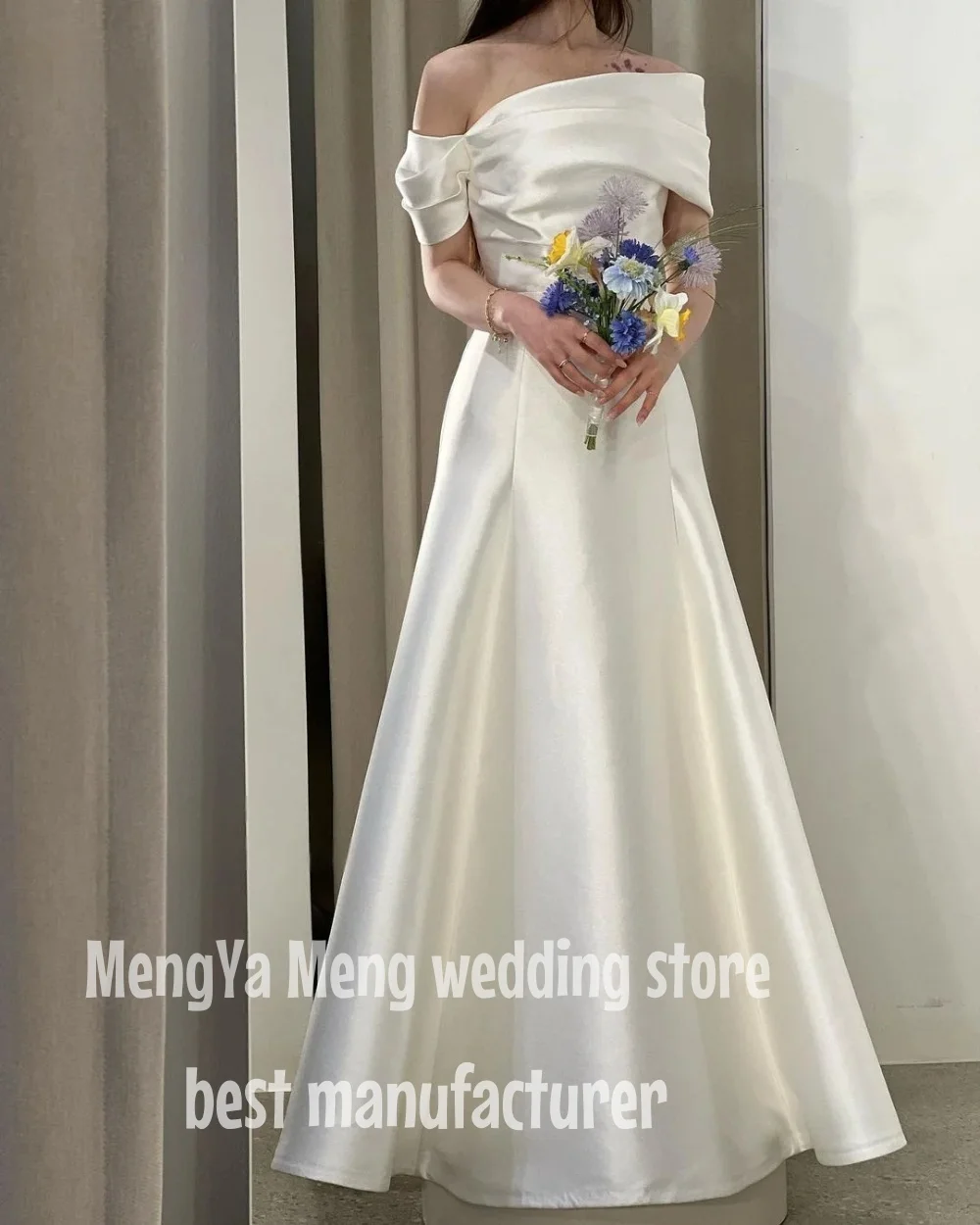 ZHUISHU 2025 Korea Off-Shoulder Simple Wedding Dress A-Line Satin Custom Made Formal Bride Dress Customized Wedding Gown Bridal
