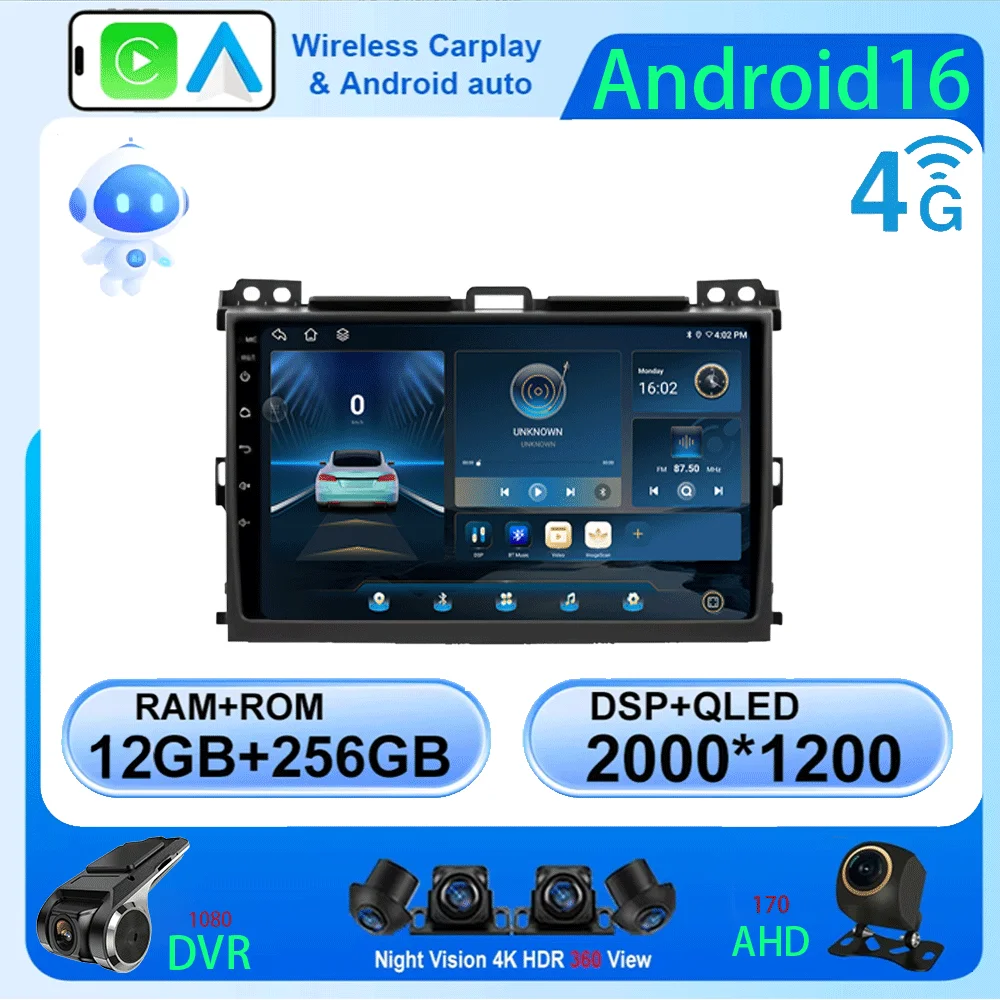 

Android 16 Car Radio For Toyota Land Cruiser Prado 120 3 III For Lexus GX470 GX 470 J120 2002 - 2009 Multimedia Video Player