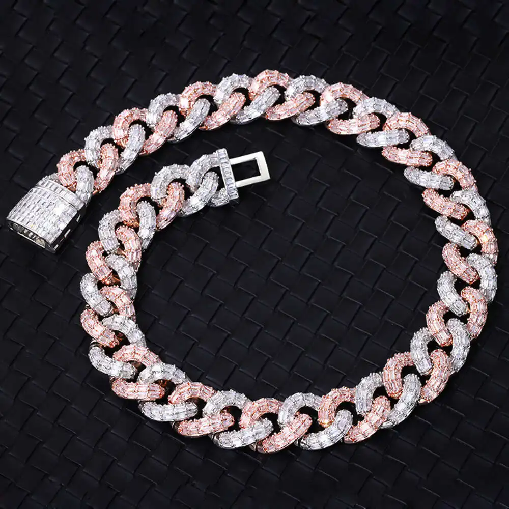 Xingguang Jewelry Rose Gold 2 Tone Plated Sterling Silver 20 Mm Vvs Moissanite Hip Hop Cuban Link Chain