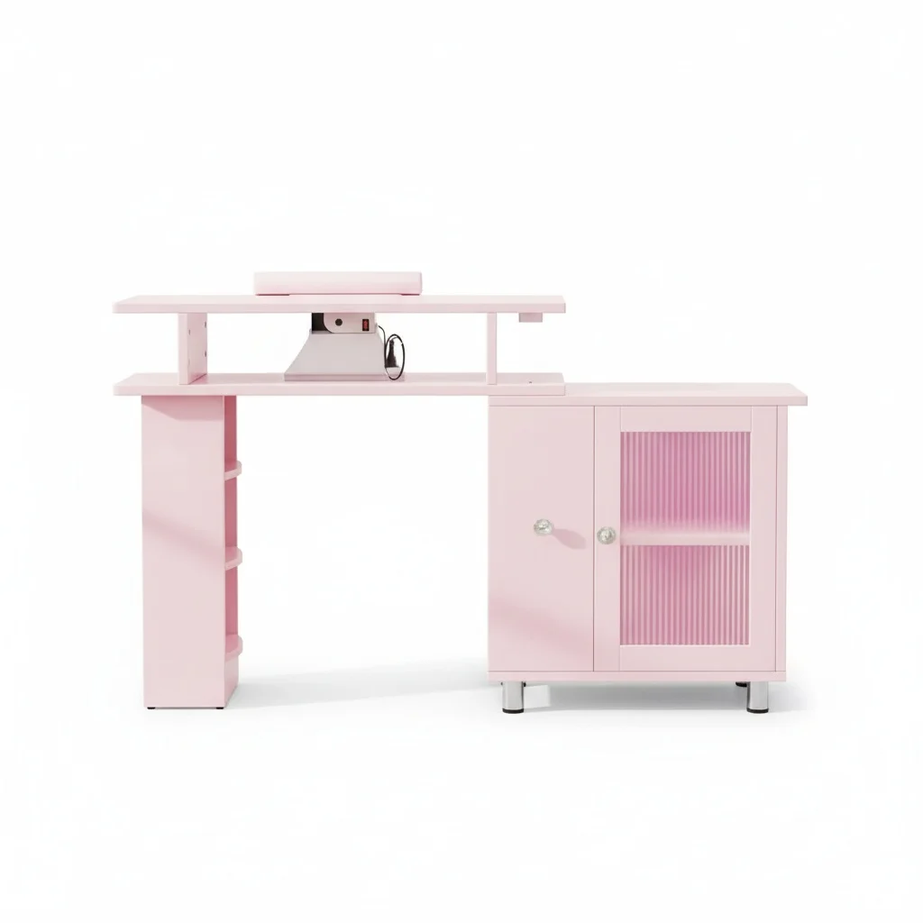 Wooden Nail Table with Dust Collector, Folding Manicure Station, Compact Wood Desk for Beauty Salon, Commercial Furniture