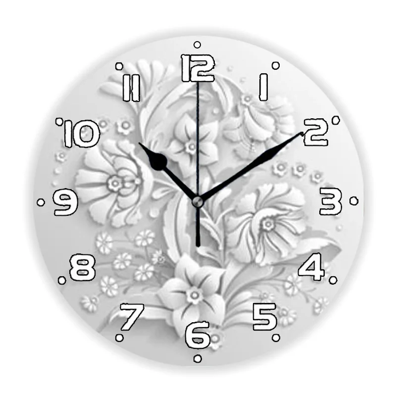 3D Style Elegant Bouquet of Fantastic White Flowers Wall Clock Living Room Modern Abstract Floral Kitchen Large Wall Watch Decor