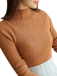 Suéter de cuello alto para mujer, Tops negros de punto, jerséis de manga larga, ropa de otoño e invierno, 2024