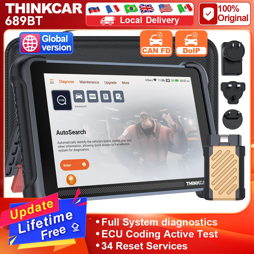 THINKCAR THINKSCAN 689BT CANFD DOIP OBD2 Strumento diagnostico 34 Reset Scanner per auto Sistema completo Codifica ECU Scansione di controllo bidirezionale