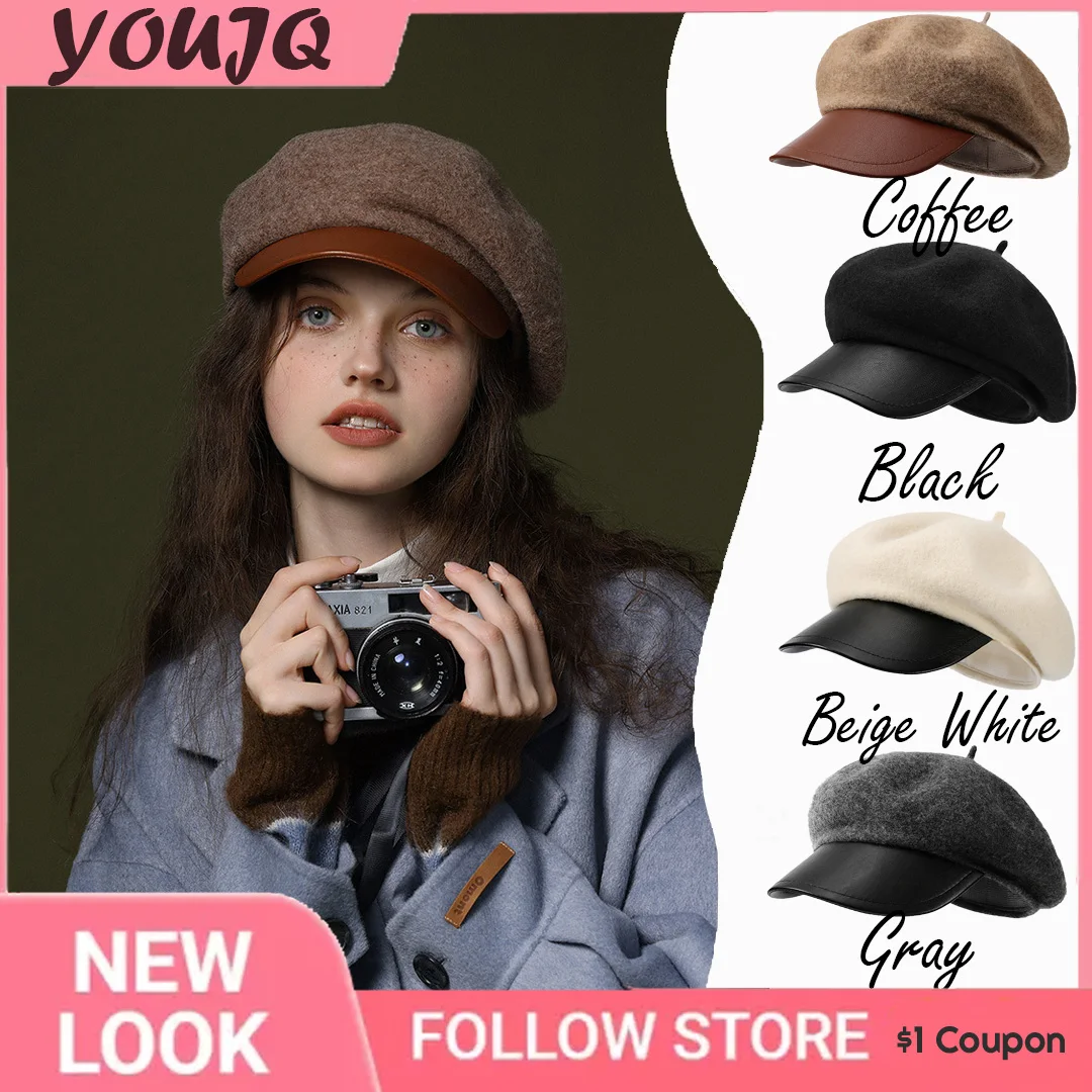 

French Vintage Beret Girl Warm Versatile Artist Felt Hat Winter Autumn Women Big Head Wool Octagonal Newsboy Cap Female Berets