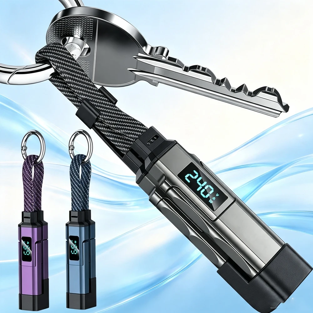 Hot New 4 in 1 65W/; Keychain Charging Cable USB C Cable with V/A/W/'' Display Type C for Portable Cord for Laptop Mobile Phone