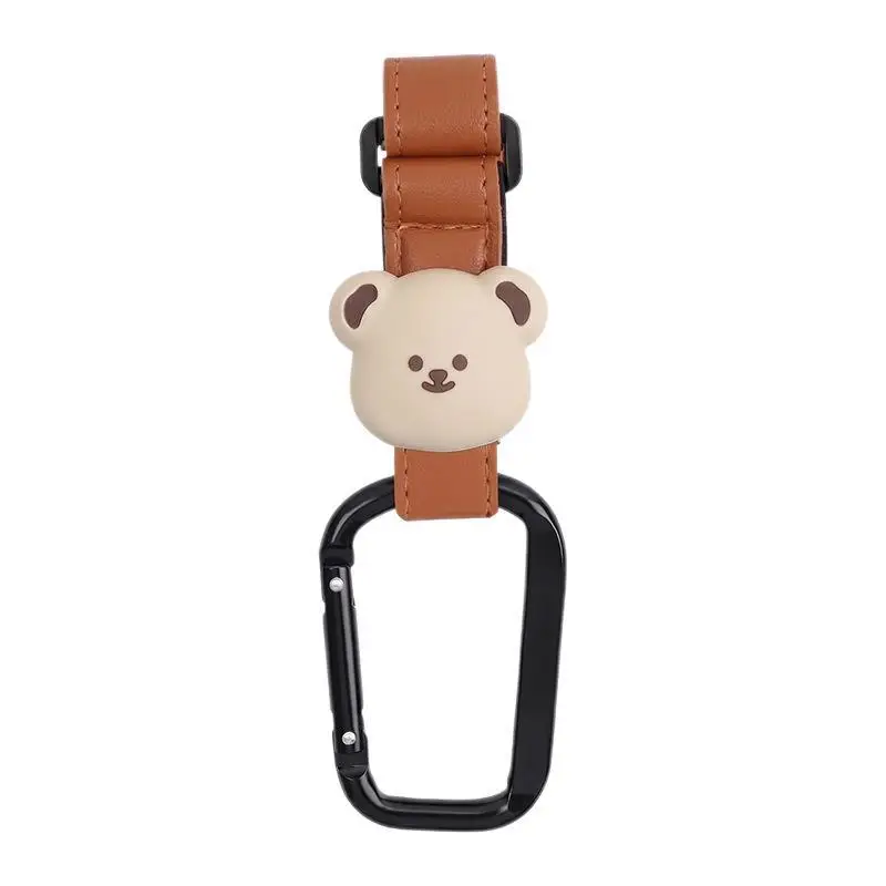 【BS】1/2Pcs Baby Stroller Hooks Cute Cartoon Bear Bicycle Stroller Organizer Hook PU Leather Hooks For Hanging Baby Stroller