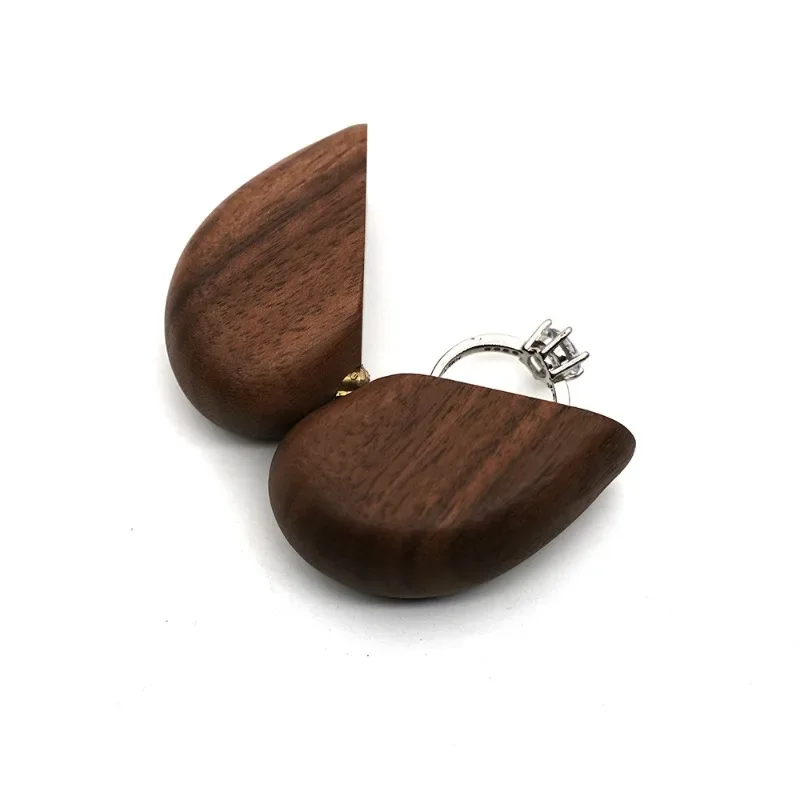 Handmade Walnut Wood Heart Ring Box for Engagement Proposal Ring Storage and Presentation, Personalized Gift for Valentine's Day