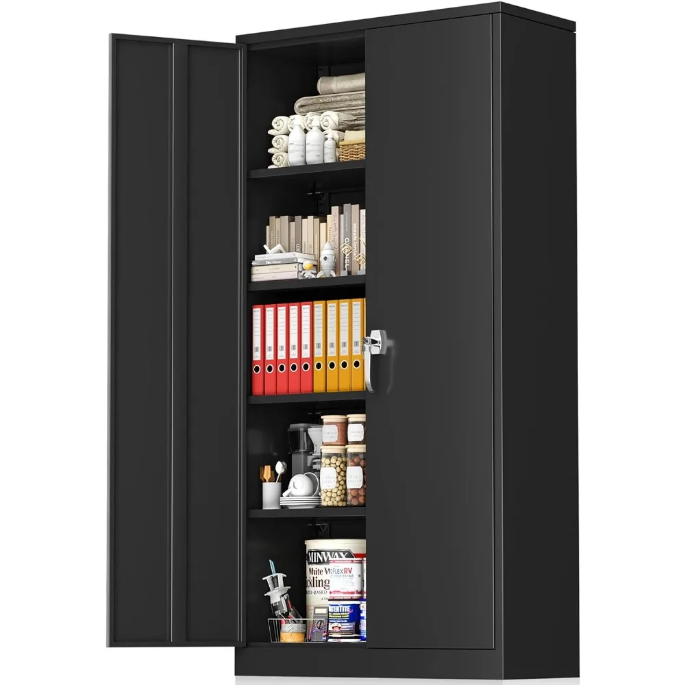 

Greenvelly Storage Cabinet, 72” Black Garage Steel Locking Cabinet with Doors and 4 Adjustable Shelves, Tall Lockable File