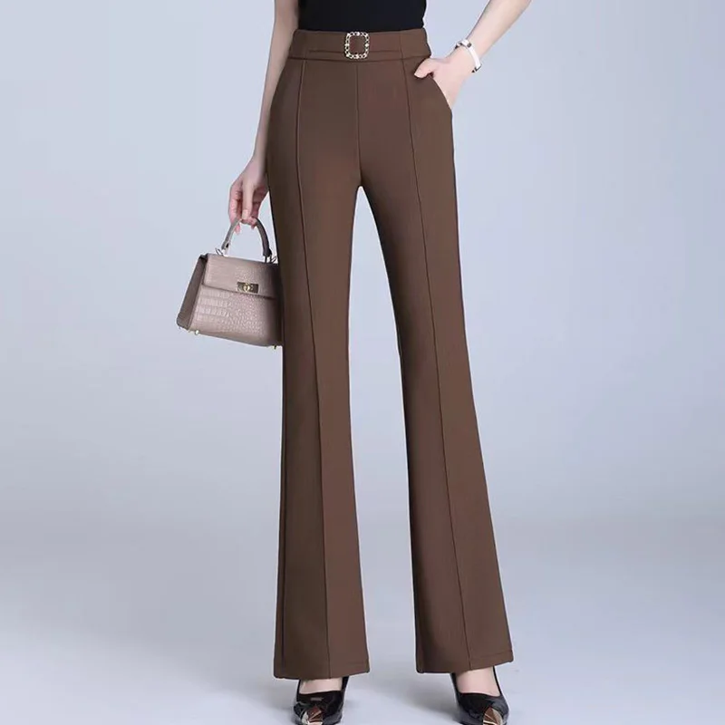 Fashion Loose Elastic High Waist Spliced Pockets Korean Pants Women 2023 Autumn New Office Lady Commute Solid Color Casual Pants