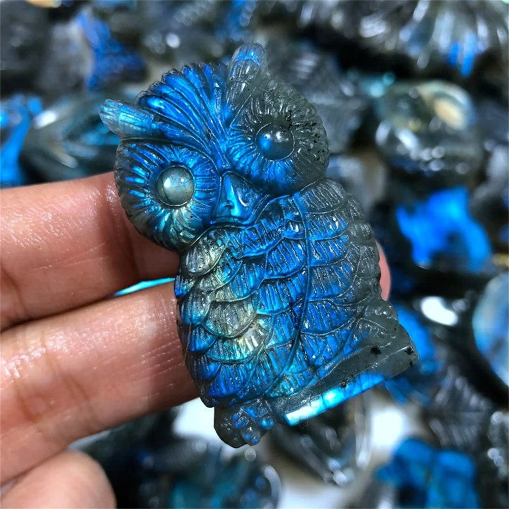 Natural labradorite Carved Quartz Crystal Owl model crafts Decoration Reiki healing for  gifts for fengshui Decoration