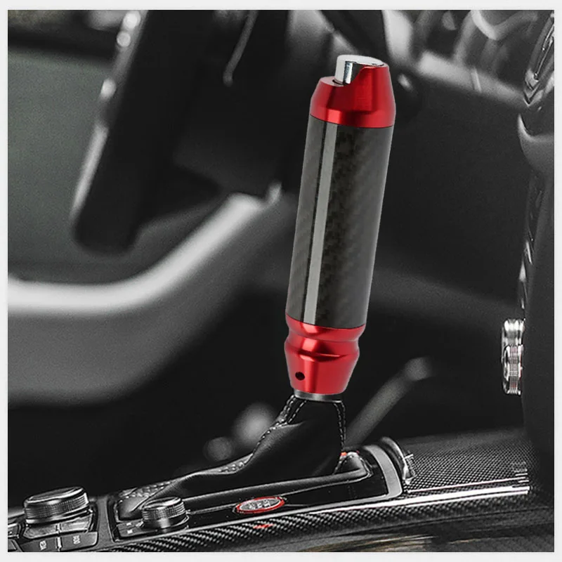 Carbon Fiber Car Gear Knob Automatic Aluminum With Button Shift Stick Racing Styling Push Down Shifter Auto Interior Accessories