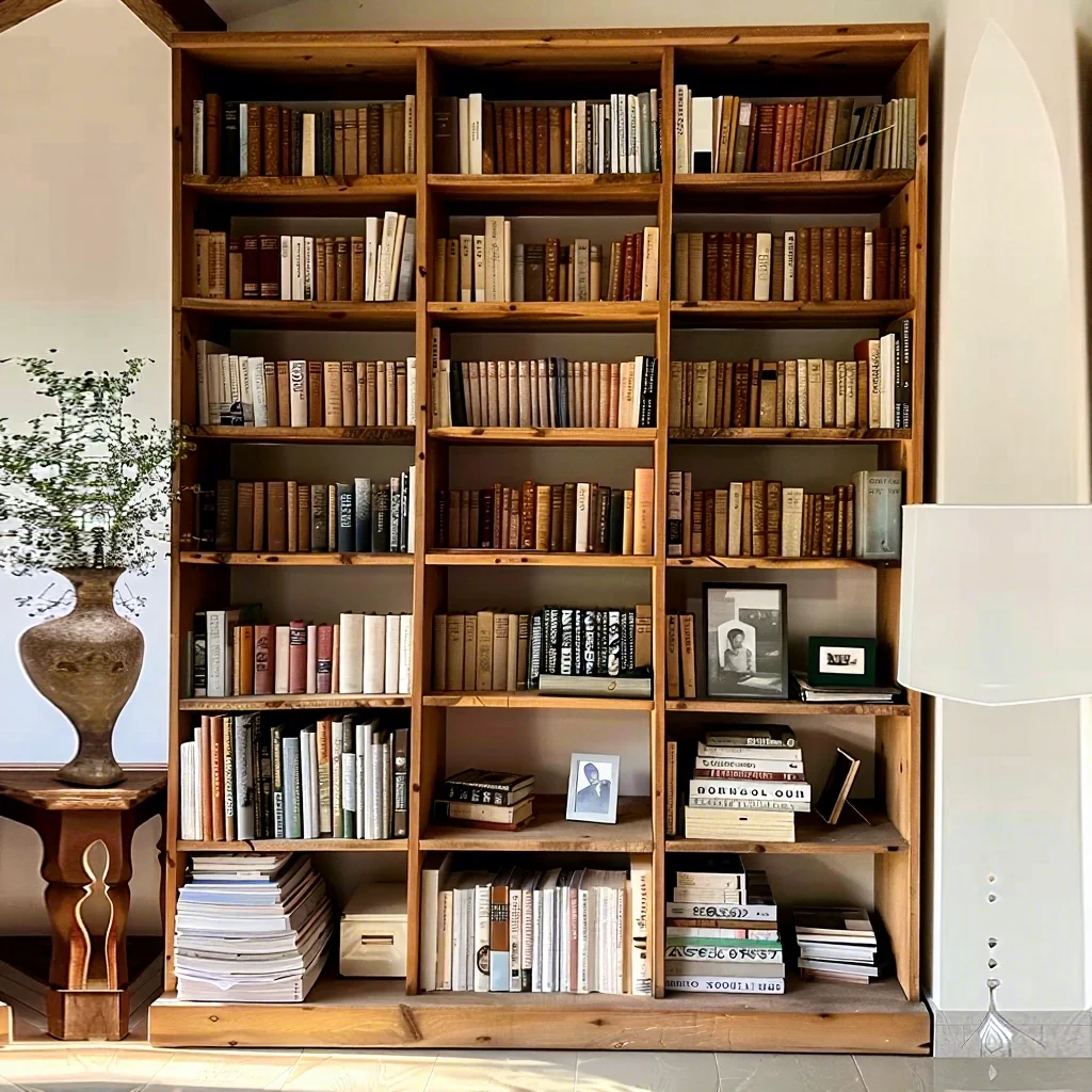 # Solid Wood Rotating Bookcase With Tiered Shelves For Living Room Library Reading Full Wall