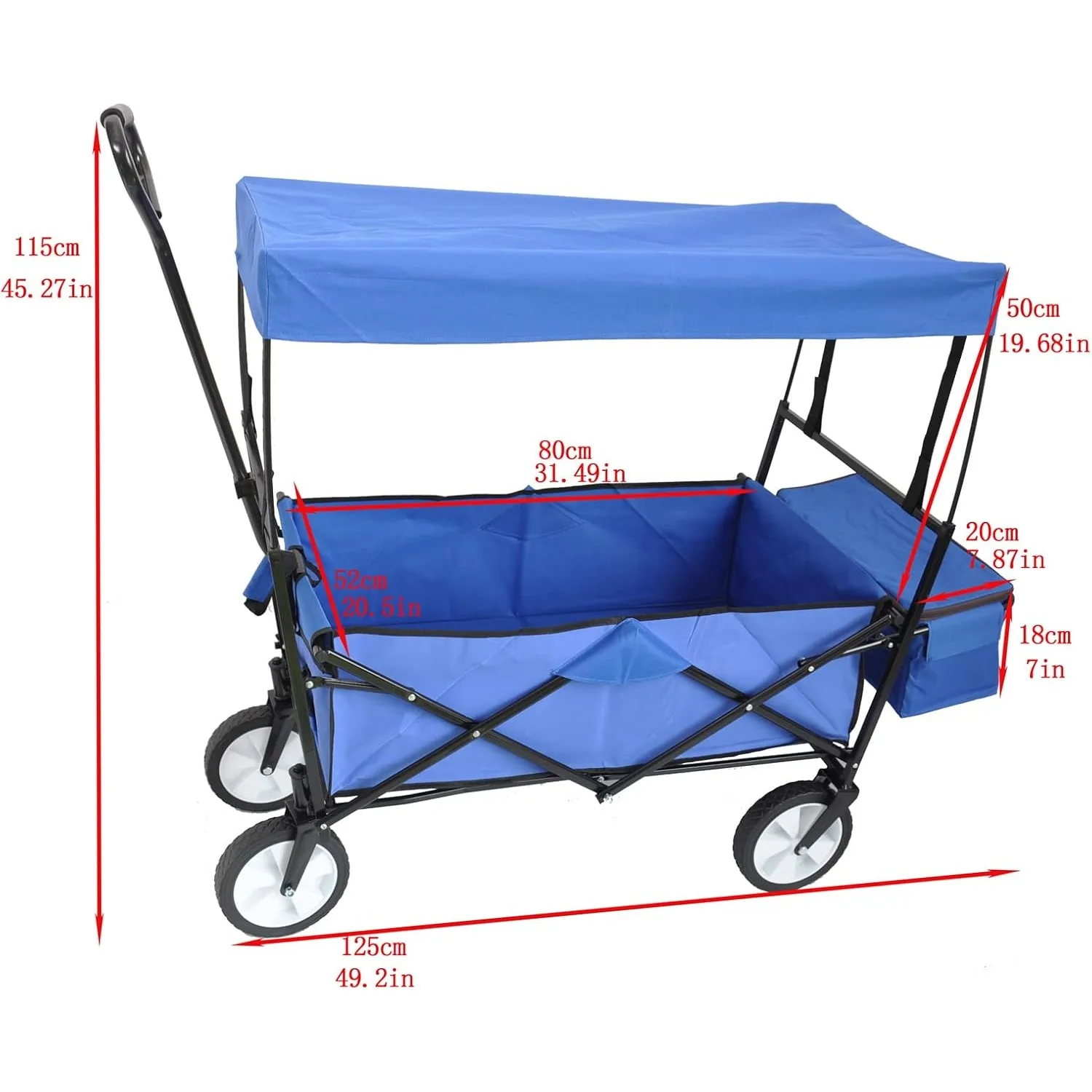 Folding Utility Beach Wagon Cart,Collapsible Wagon with Removable Canopy，31.49