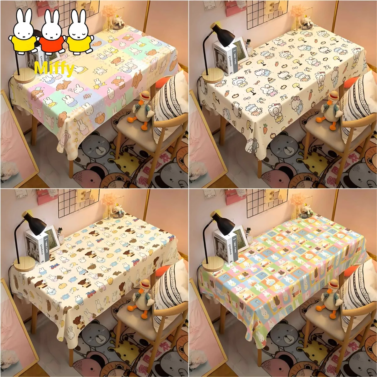 Kawaii Anime Miffy Rabbit Tablecloth Is A Cute and Cartoon New Style Decorative Fabric for Student Desks and Home Long Tables
