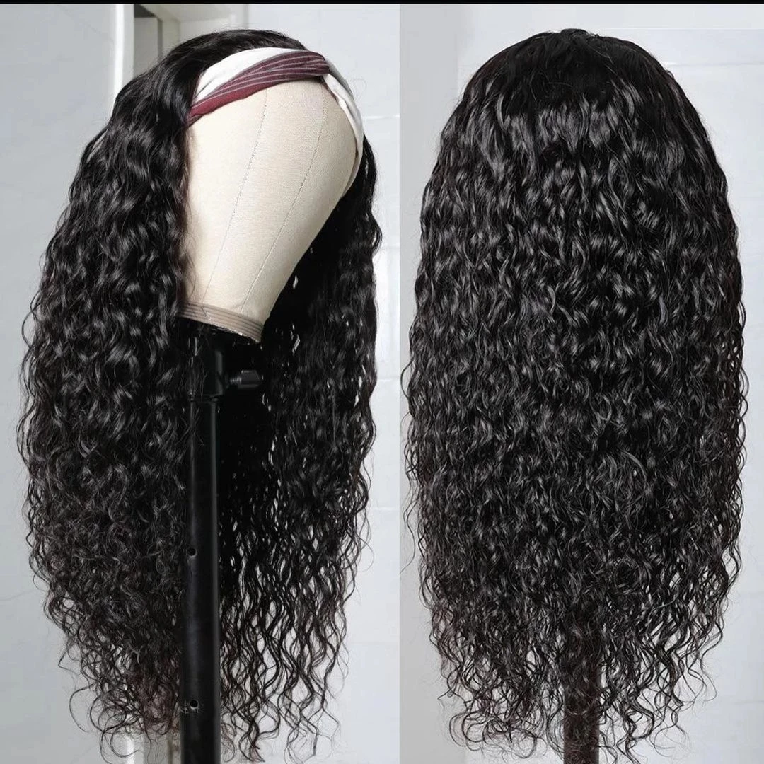 Nicelight Water Wave Wig Human Hair Wigs Curly Headband Wigs Indian Hair Machine Made Wig Fit All Size Head For Black Women Sale