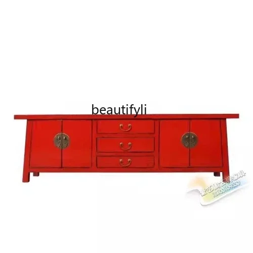 Neoclassical low cabinet, living room decoration cabinet, new Chinese solid wood old TV cabinet