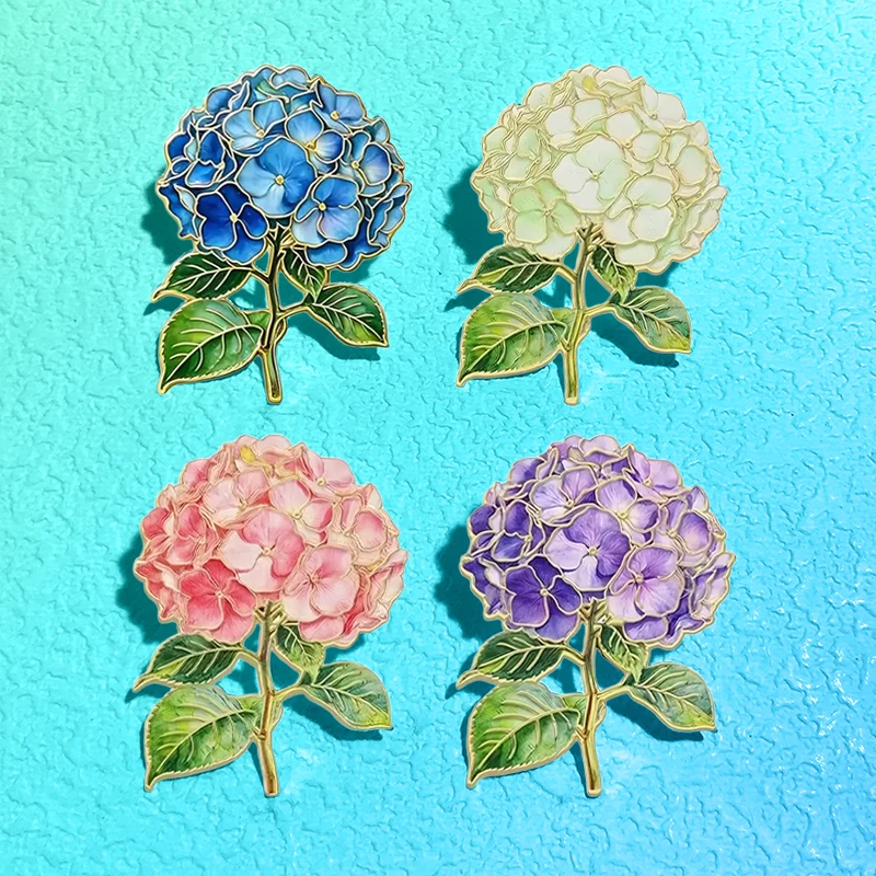 Cute Hydrangea Flower Pins 4-color Enamel Beautiful Metal Flowers Brooch Pin For Clothes Backpack Lapel Badge Friends Gifts