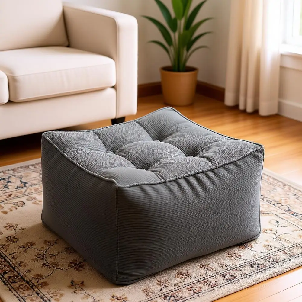 

Серый вельветовый пуф-оттоманка с плотным наполнителем, напольный пуф с отсеком для хранения, 55,2 x 55,2 x 35,6 см для гостиной