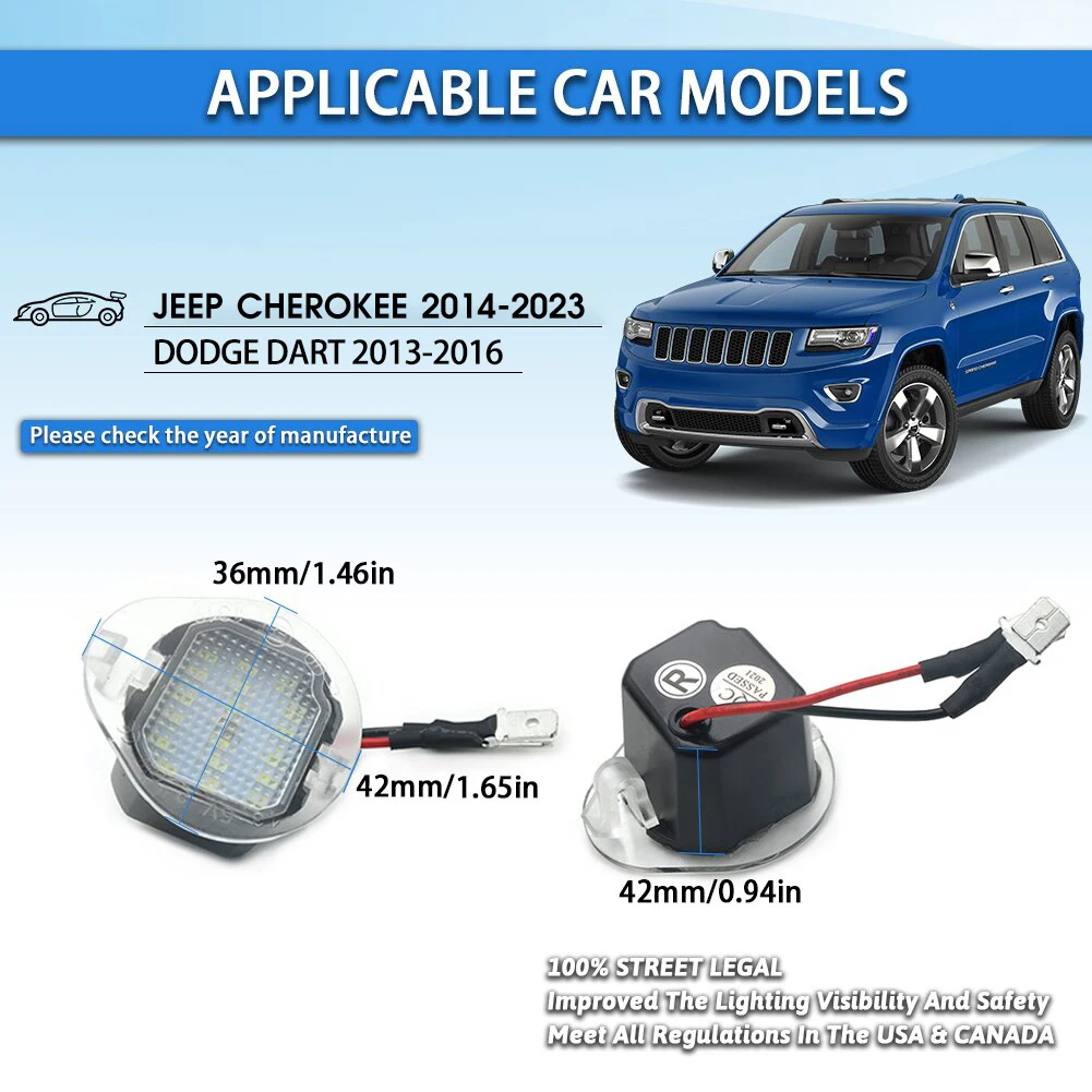 2pcs For Jeep Cherokee 2014-2023/Dodge Dart 2013-2016 Car White Led Under Side Rearview Mirror Puddle Light Auto Accessories
