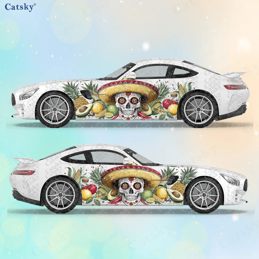 

2pcs Mexican Skull Fruit Chili Car Side Wraps, Self-Adhesive PVC Waterproof & Scratch-Resistant Stickers, Car Accessory Gift
