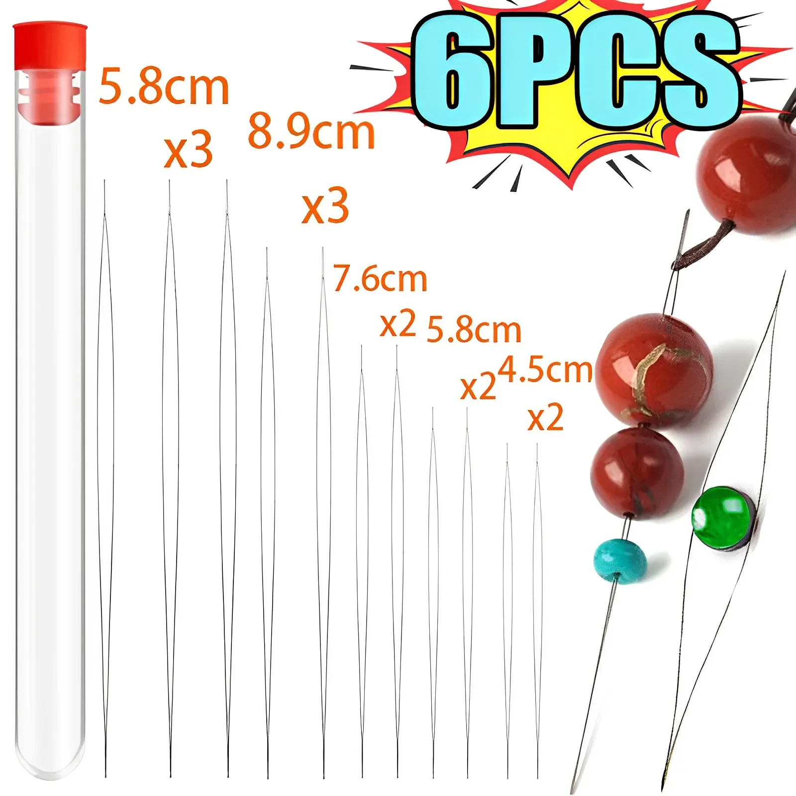 Aço Inoxidável Aberto Curvo Beading Agulhas Pins, Jóias Fazendo Ferramentas, Agulha para Bead Threading Pins, Pulseira Colar DIY, 6Pcs